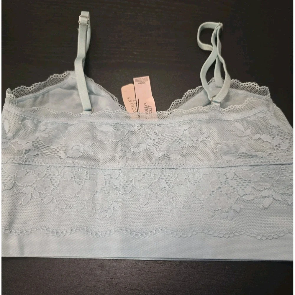 NWT Victoria's Secret Lace Bralette XS Light Blue Sheer Crop Top Unlined Wireles